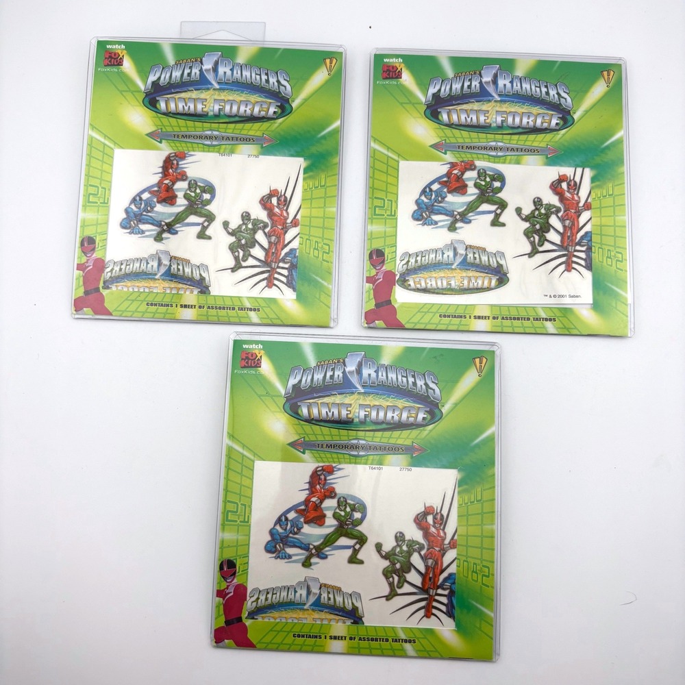 Lot of 3 Vintage Power Rangers Time Force‎ Temporary Tattoos 2001 Fox Kids Saban